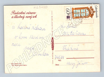 Pohlednice Vánoční motiv vánočka svíčka 1980 (M23400)