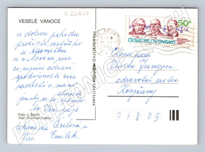 Pohlednice Vánoční zátiší s jablky a svíčkami 1987 (M23407)