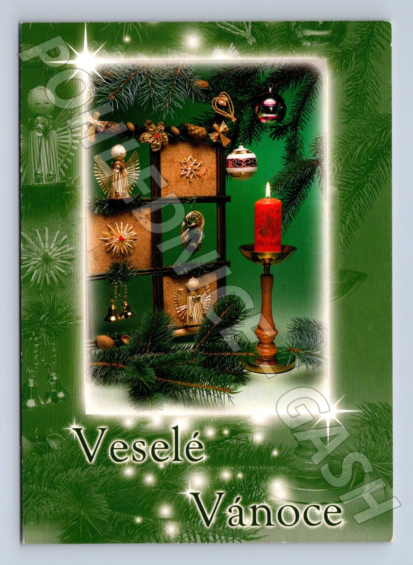 Pohlednice Veselé Vánoce svíčka ozdoby (M23410)