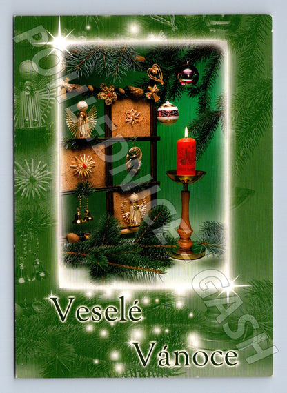 Pohlednice Veselé Vánoce svíčka ozdoby (M23410)