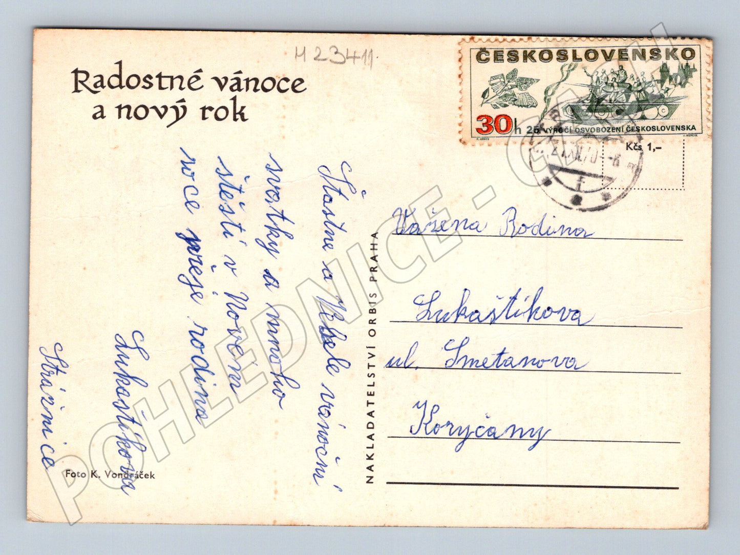 Pohlednice Vánoční aranžmá a přání 1970 (M23411)