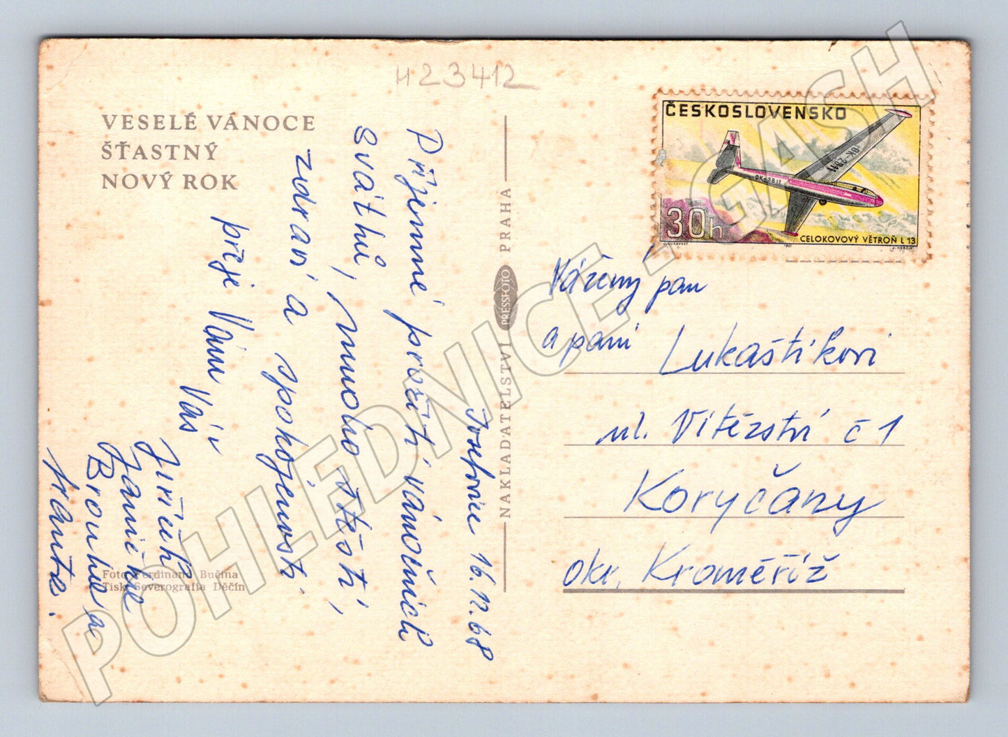 Pohlednice Vánoční svíčky ořechy stromeček 1968 (M23412)