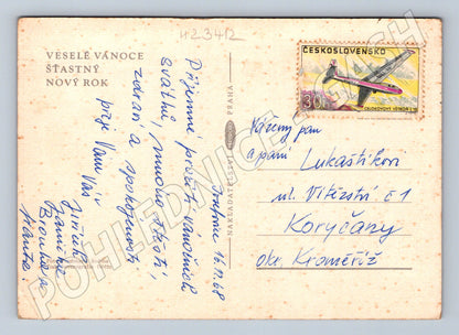 Pohlednice Vánoční svíčky ořechy stromeček 1968 (M23412)