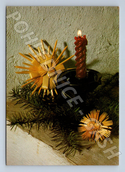 Pohlednice vánoční svíčka s ozdobami 1993 (M23414)