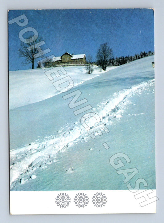 Pohlednice Zimní krajina se stavením 1991 (M23428)