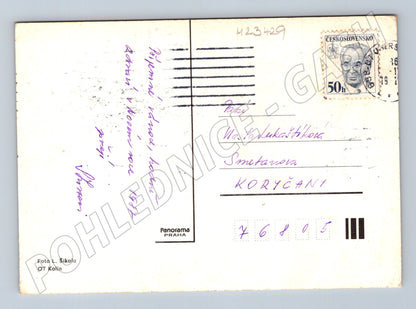 Pohlednice zimní krajina chalupa zasněžené stromy 1977 (M23429)