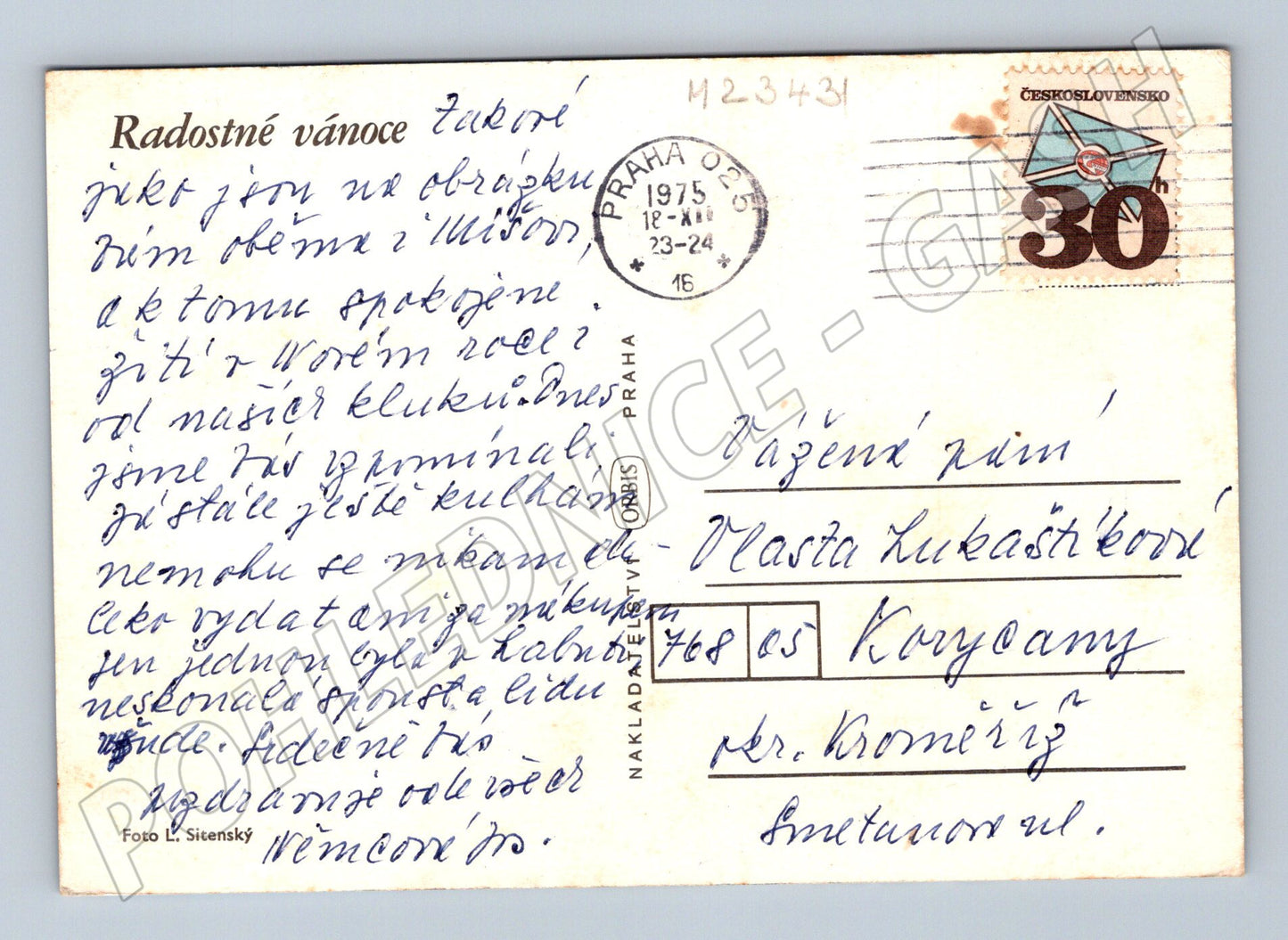 Pohlednice zimní krajina Vánoce 1975 (M23431)