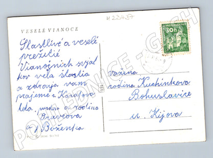 Pohlednice Vánoční zasněžený strom 1949 (M23437)