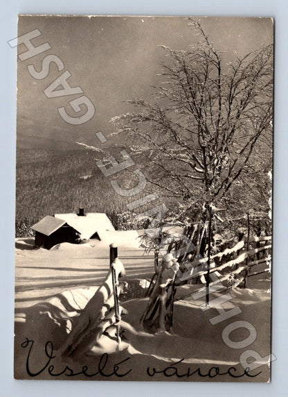 Pohlednice Zimní krajina Veselé Vánoce 1973 (M23440)