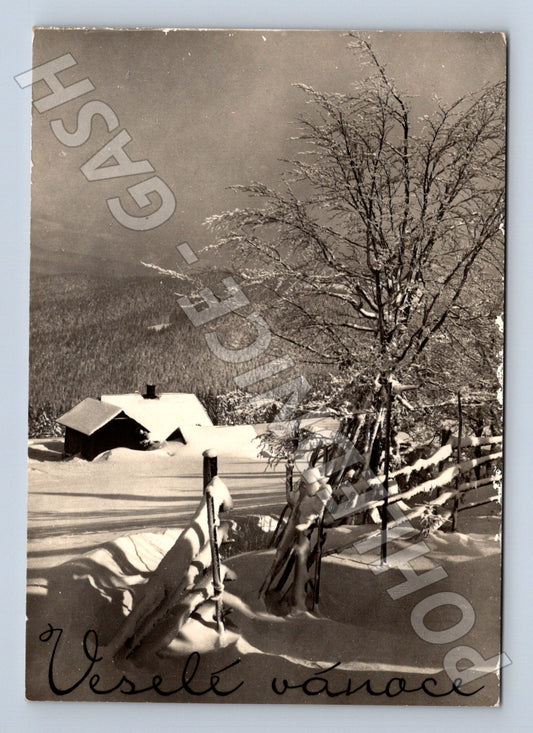 Pohlednice Zimní krajina Veselé Vánoce 1973 (M23440)