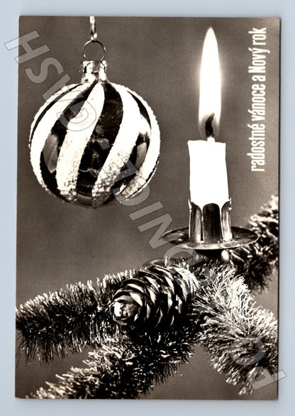 Pohlednice Vánoční motiv svíčka ozdoba 1967 (M23447)