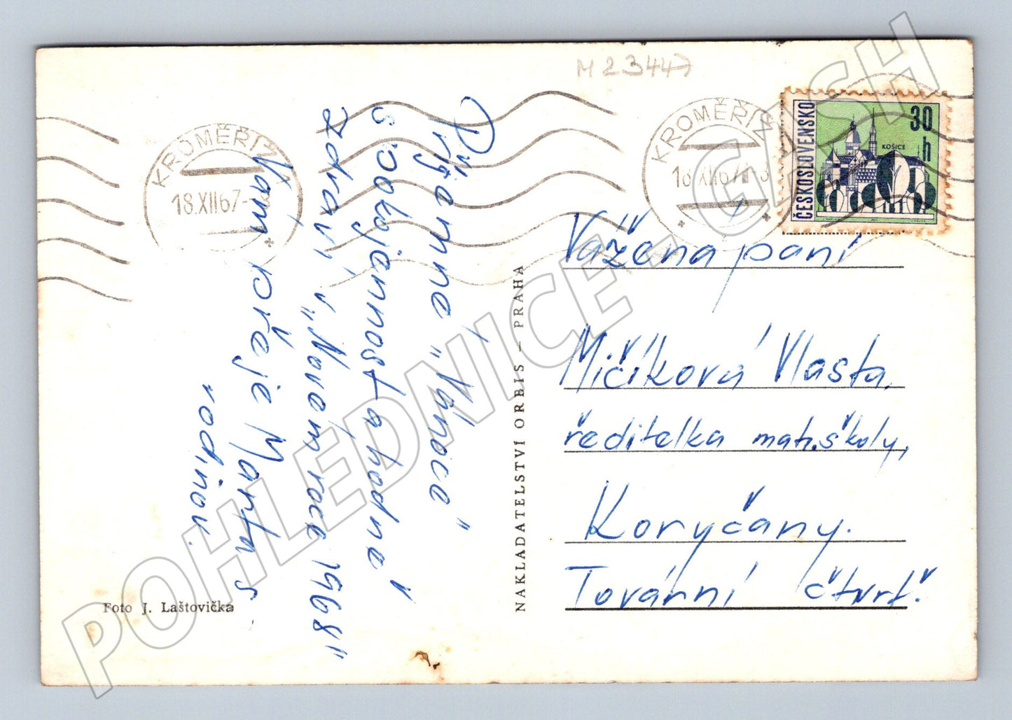 Pohlednice Vánoční motiv svíčka ozdoba 1967 (M23447)