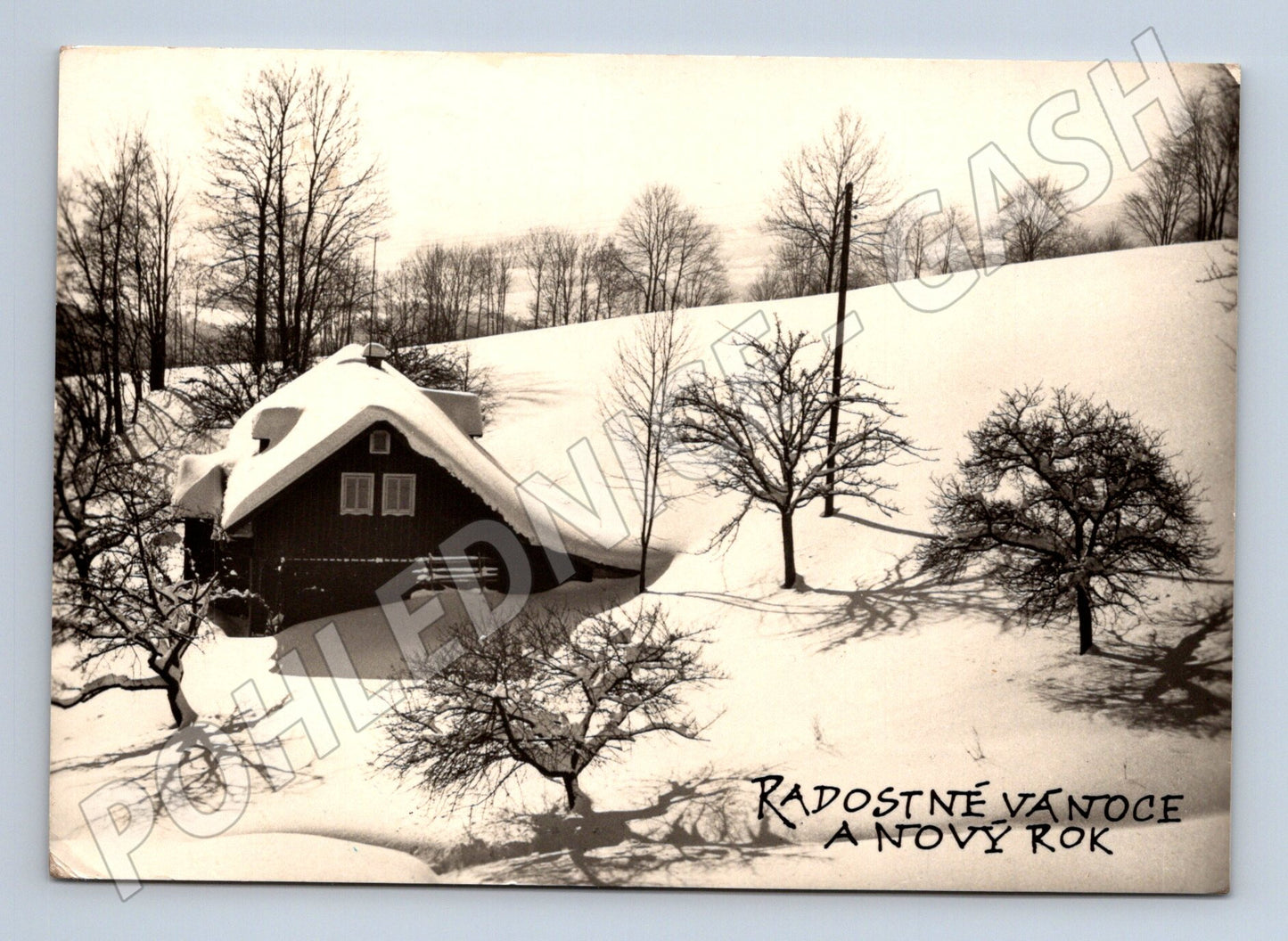 Pohlednice Vánoční přání zimní krajina 198X (M23448)