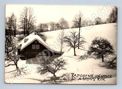 Pohlednice Vánoční přání zimní krajina 198X (M23448)