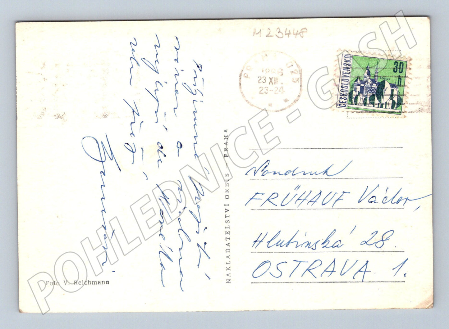 Pohlednice Vánoční přání zimní krajina 198X (M23448)