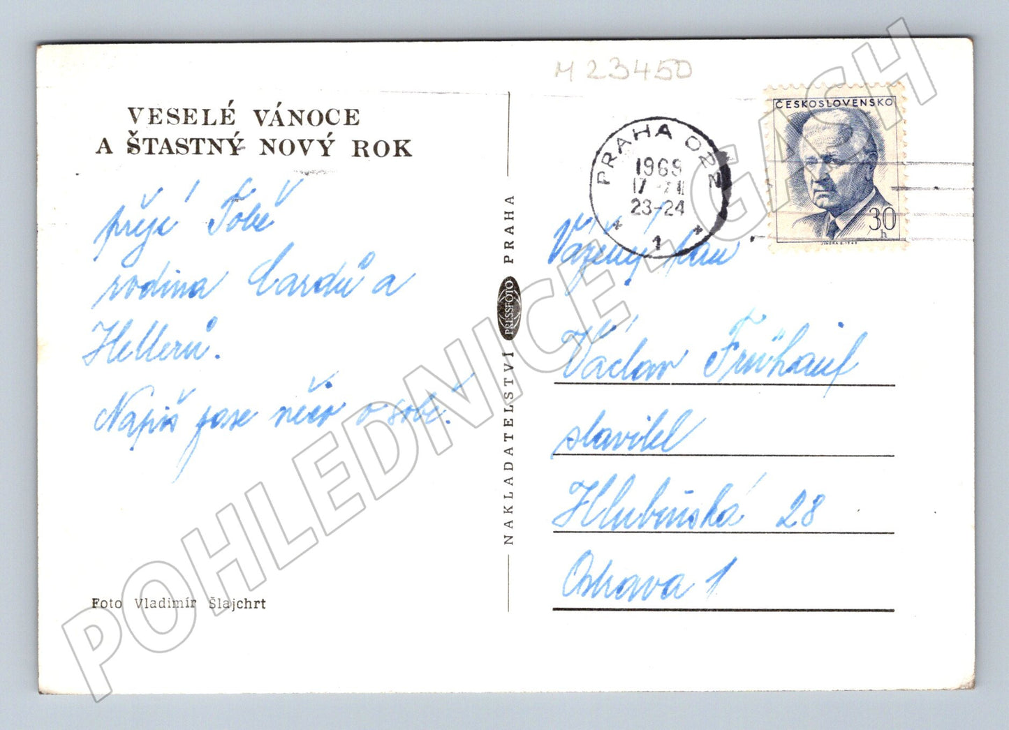 Pohlednice Vánoční zátiší s ovocem a svíčkou 1968 (M23450)