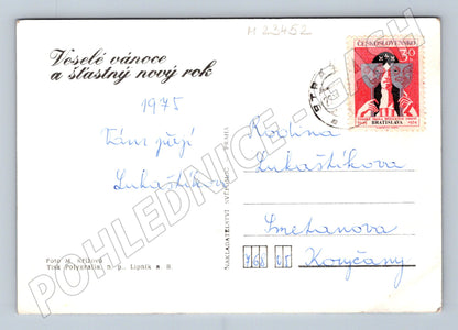 Pohlednice Vánoční stromeček s jablky 1945 (M23452)