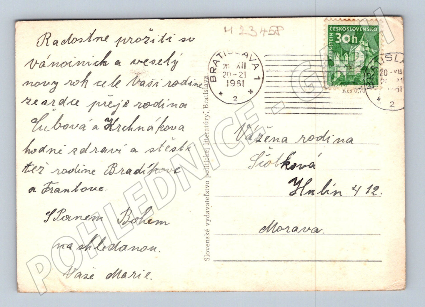 Pohlednice Slovensko Vianočný pozdrav hory 1961 (M23458)