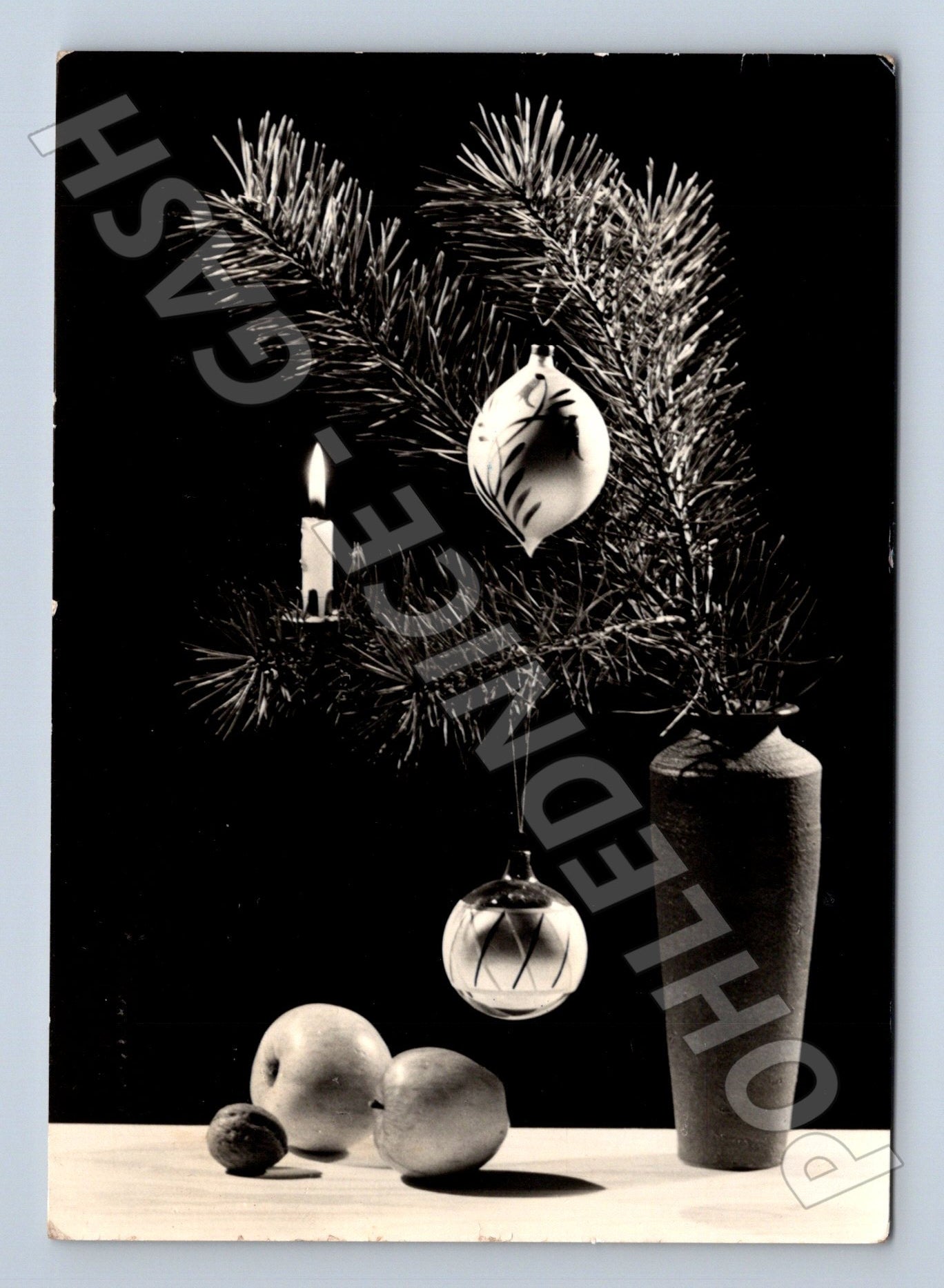 Pohlednice vánoční zátiší jablka ozdoby 1966 (M23460)