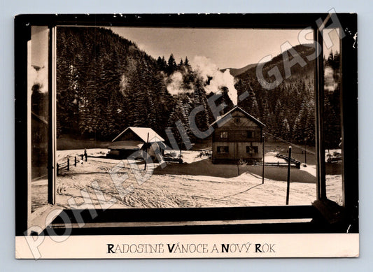 Pohlednice zimní krajina Vánoce Nový Rok 1961 (M23462)