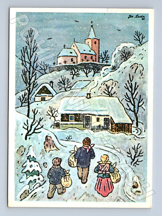 Pohlednice Vánoce zimní vesnice (M23483)