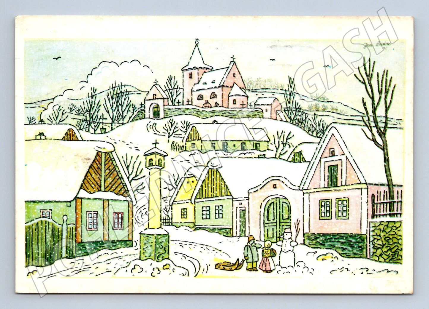 Pohlednice zimní vesnice novoroční přání 1987 (M23487)