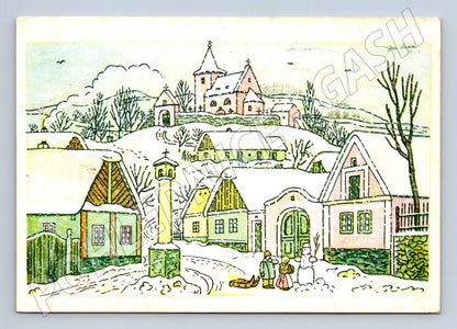 Pohlednice zimní vesnice novoroční přání 1987 (M23487)