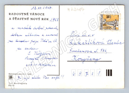 Pohlednice zimní vesnice novoroční přání 1987 (M23487)