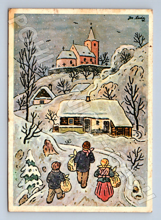 Pohlednice Vánoční zimní krajina J. Lady 1982 (M23492)