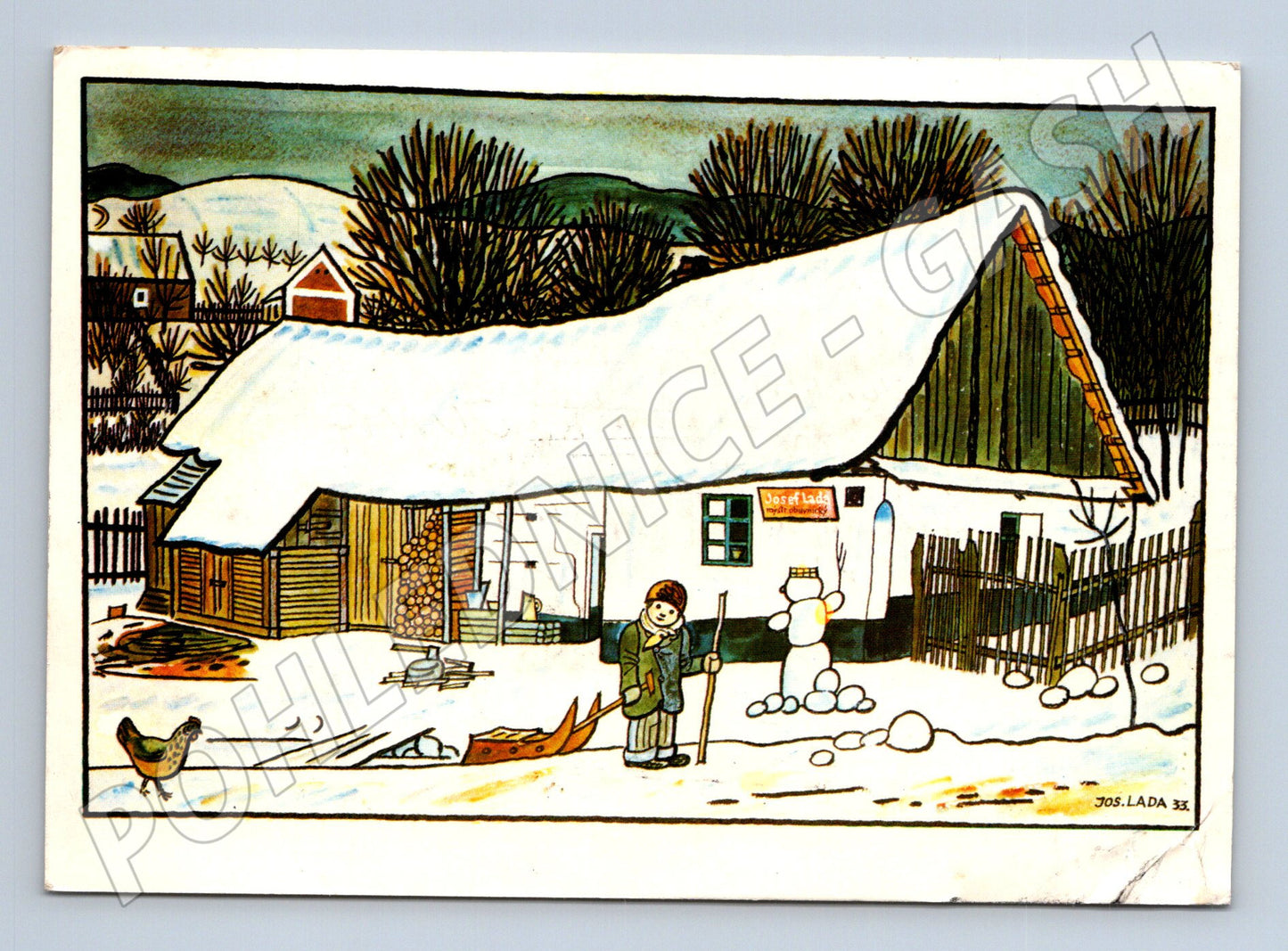 Pohlednice Vánoční Josef Lada zimní idylka (M23493)