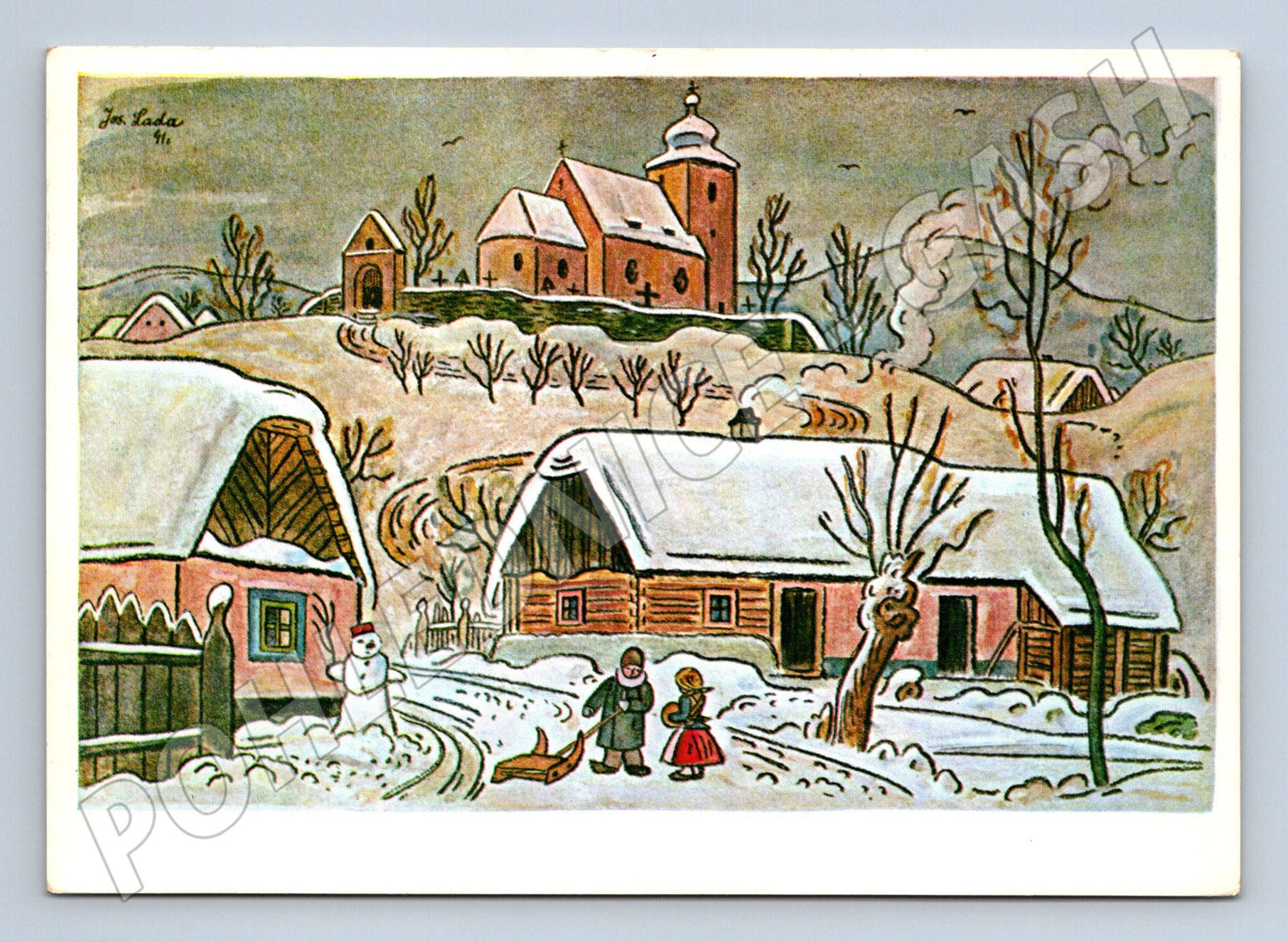 Pohlednice Vánoční Josef Lada zimní krajina 1985 (M23502)