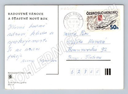 Pohlednice Vánoční Josef Lada zimní krajina 1985 (M23502)