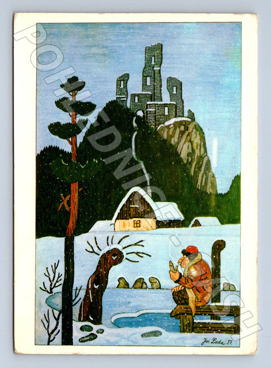 Pohlednice Vánoční s motivem Josefa Lady 1957 (M23504)