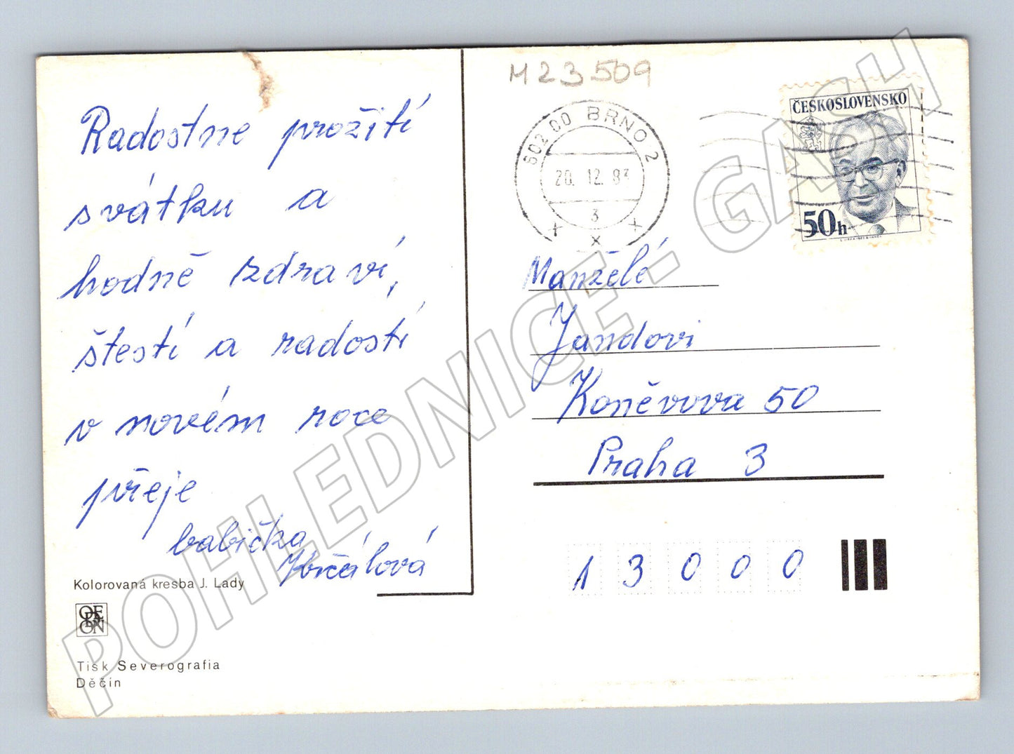 Pohlednice Jos. Lada zimní vesnice Vánoce 1955 (M23509)