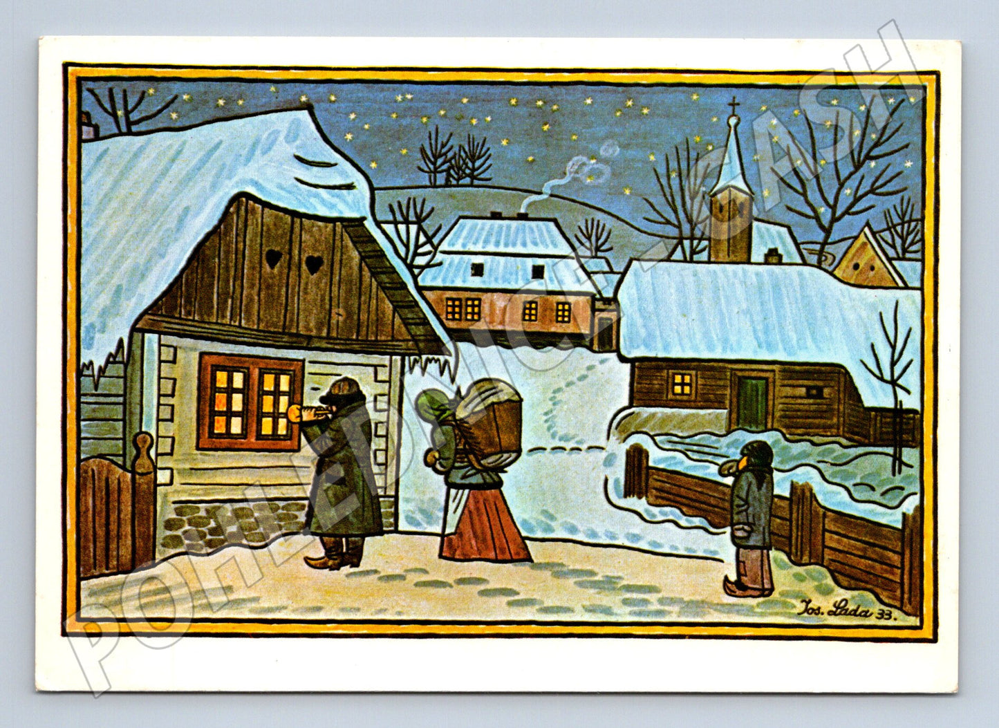 Pohlednice Josef Lada vánoční vesnice koledníci 1933 (M23511)