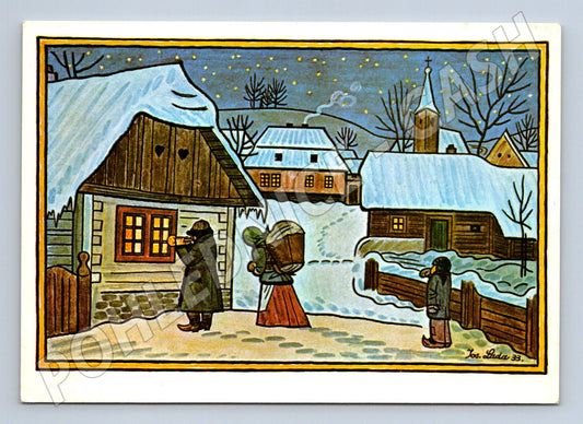 Pohlednice Josef Lada vánoční vesnice koledníci 1933 (M23511)