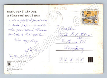 Pohlednice vánoční zimní krajina J. Lada 1987 (M23513)