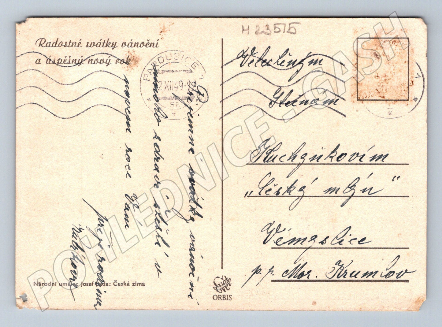 Pohlednice zimní motiv Josef Lada 1949 (M23515)
