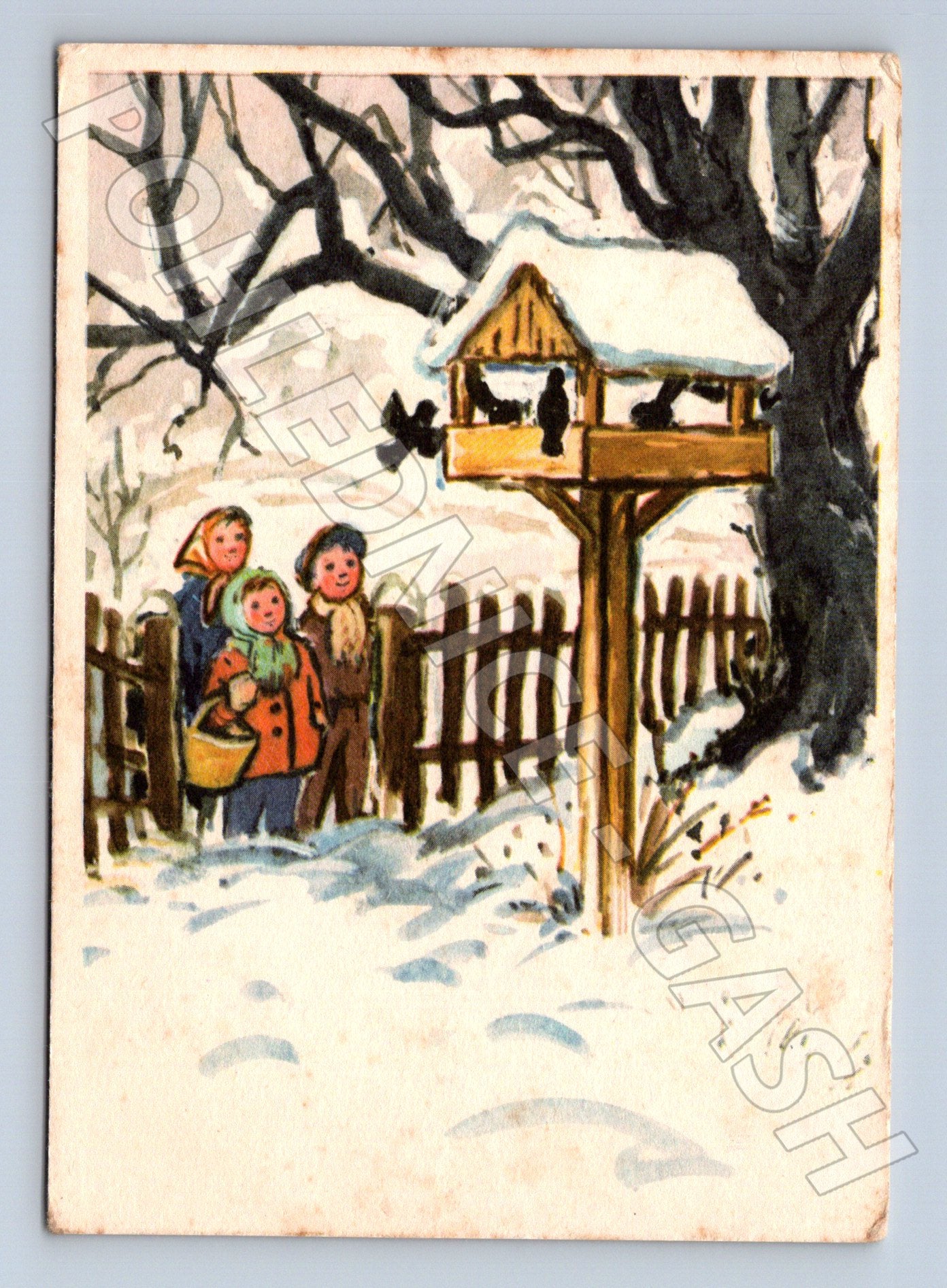 Pohlednice Vánoční zimní scéna děti 1963 (M23520)