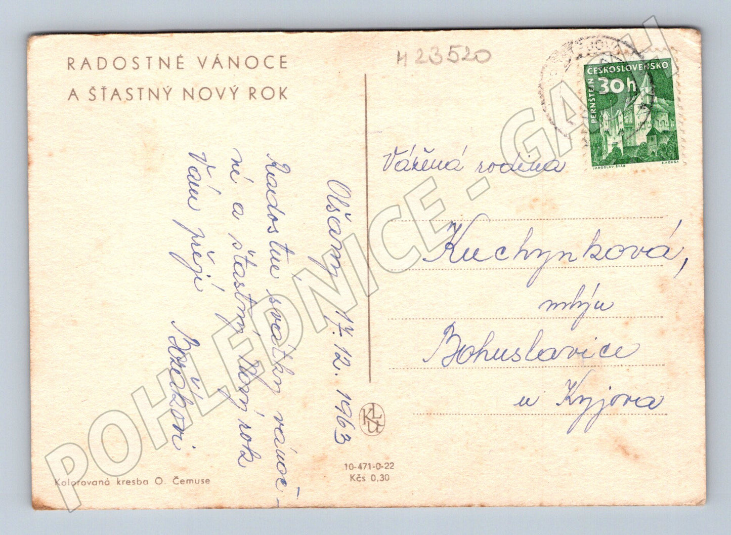 Pohlednice Vánoční zimní scéna děti 1963 (M23520)