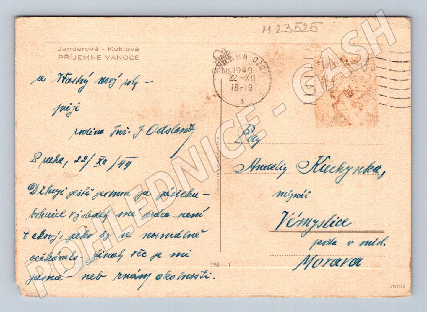 Pohlednice děti v zimě s vánočním stromkem 1949 (M23525)