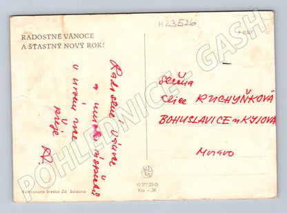 Pohlednice vánoční zimní scéna děti 1930 (M23526)