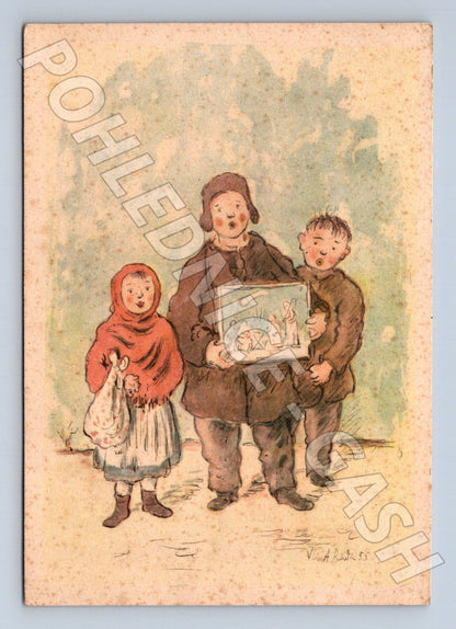 Pohlednice Vánoční děti s knihou 1946 (M23536)
