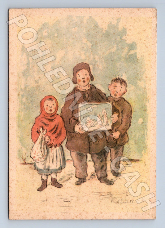 Pohlednice Vánoční děti s knihou 1946 (M23536)