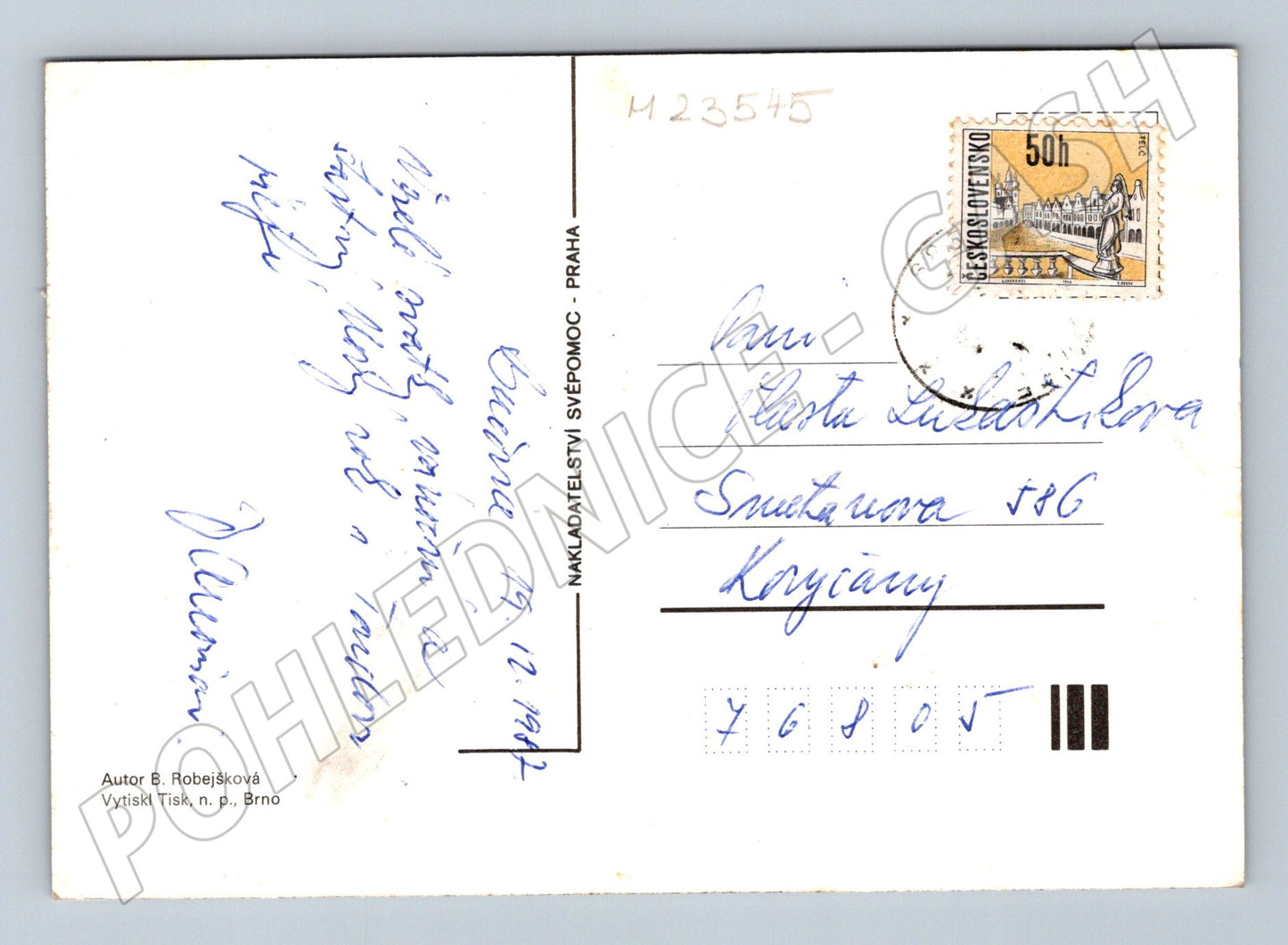 Pohlednice Vánoční motiv stromeček a dívky 1982 (M23545)