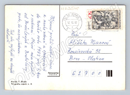 Pohlednice Zimní scéna děti sněhulák 1982 (M23548)