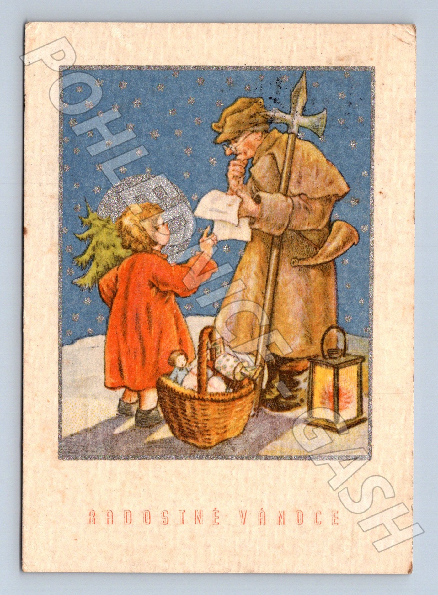 Pohlednice Vánoční Mikuláš a dítě 1948 (M23555)