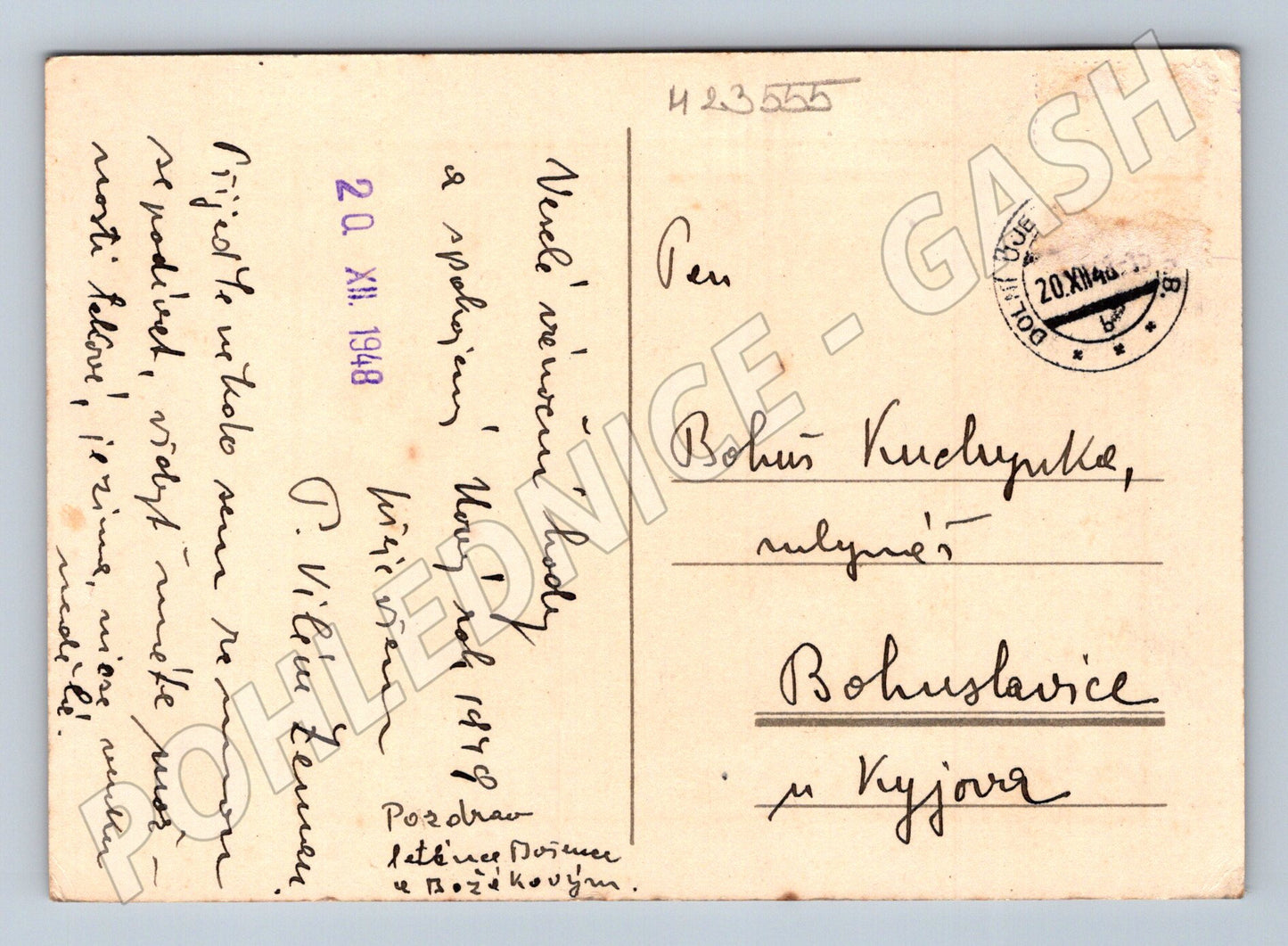 Pohlednice Vánoční Mikuláš a dítě 1948 (M23555)
