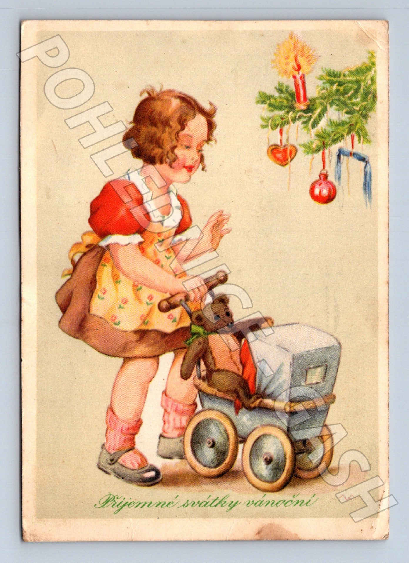 Pohlednice Vánoce dítě s kočárkem 1912 (M23558)