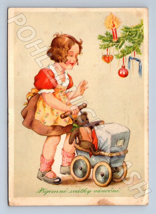 Pohlednice Vánoce dítě s kočárkem 1912 (M23558)